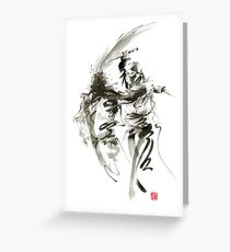 Samurai sword bushido katana short knife ninja shadow martial arts sumi-e original ink painting artwork Greeting Card