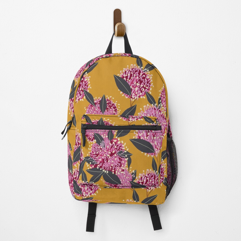Groovy Grevillea on mustard Backpack