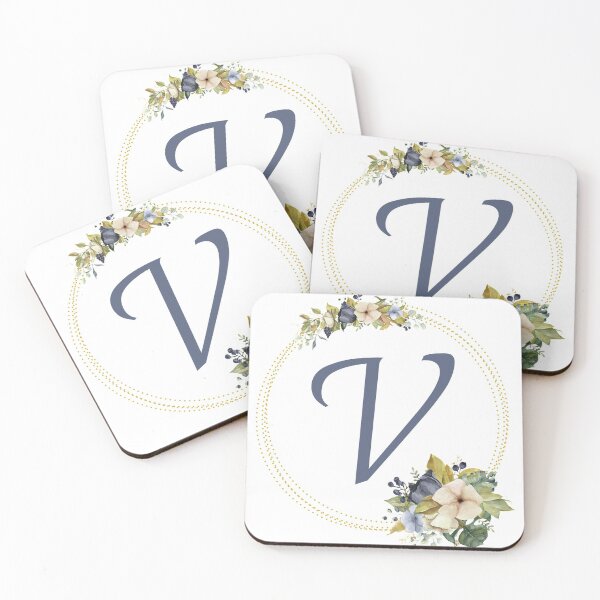 Item preview, Gold Green Blue Floral Wreath Bouquet Initial Letter V designed and sold by TheFamilyVan.