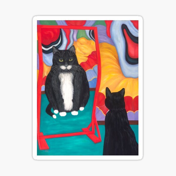 Fat Tuxedo Cat in Funhouse Mirror Sticker
