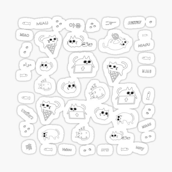 "Kitty Cat Meows in Different Languages" Sticker by aVerySneakyBox