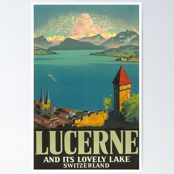 Item preview, Lucerne, Switzerland Vintage Travel Poster designed and sold by vintagevivian.