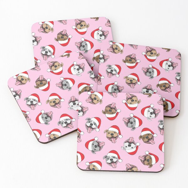 Item preview, Christmas Pit bulls - Santa hats - pitties on pink designed and sold by littlearrow.