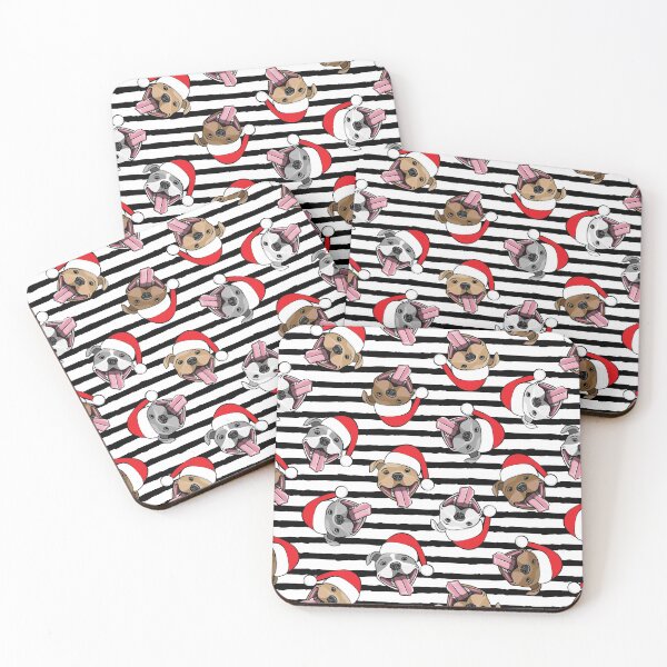 Item preview, Christmas Pit bulls - Santa hats - pitties on black stripes designed and sold by littlearrow.