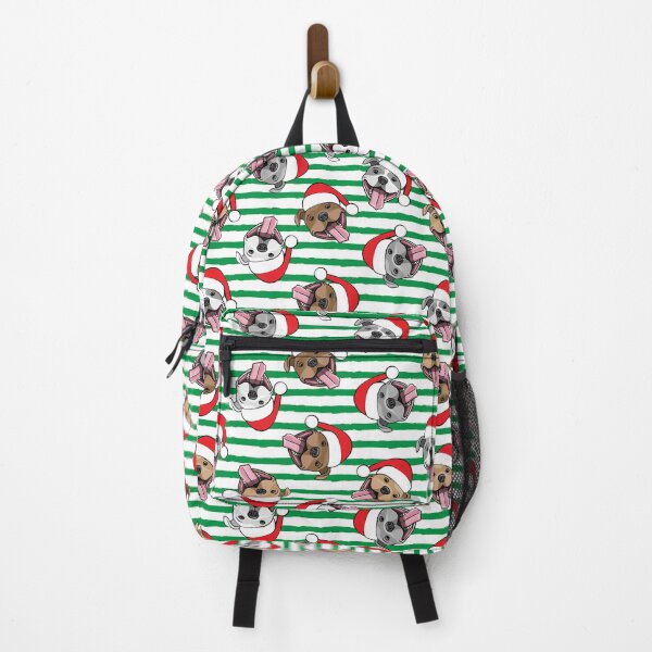 Item preview, Christmas Pit bulls - Santa hats - pitties on green stripes designed and sold by littlearrow.