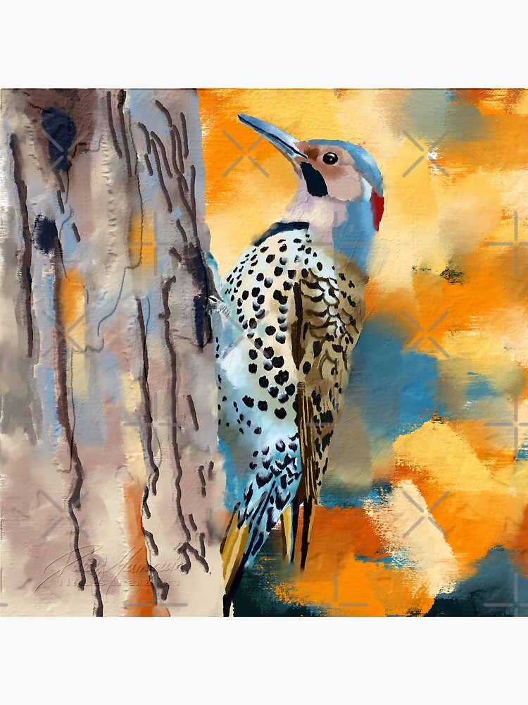 “Male Northern Flicker Woodpecker Painting” Canvas Print for Sale by