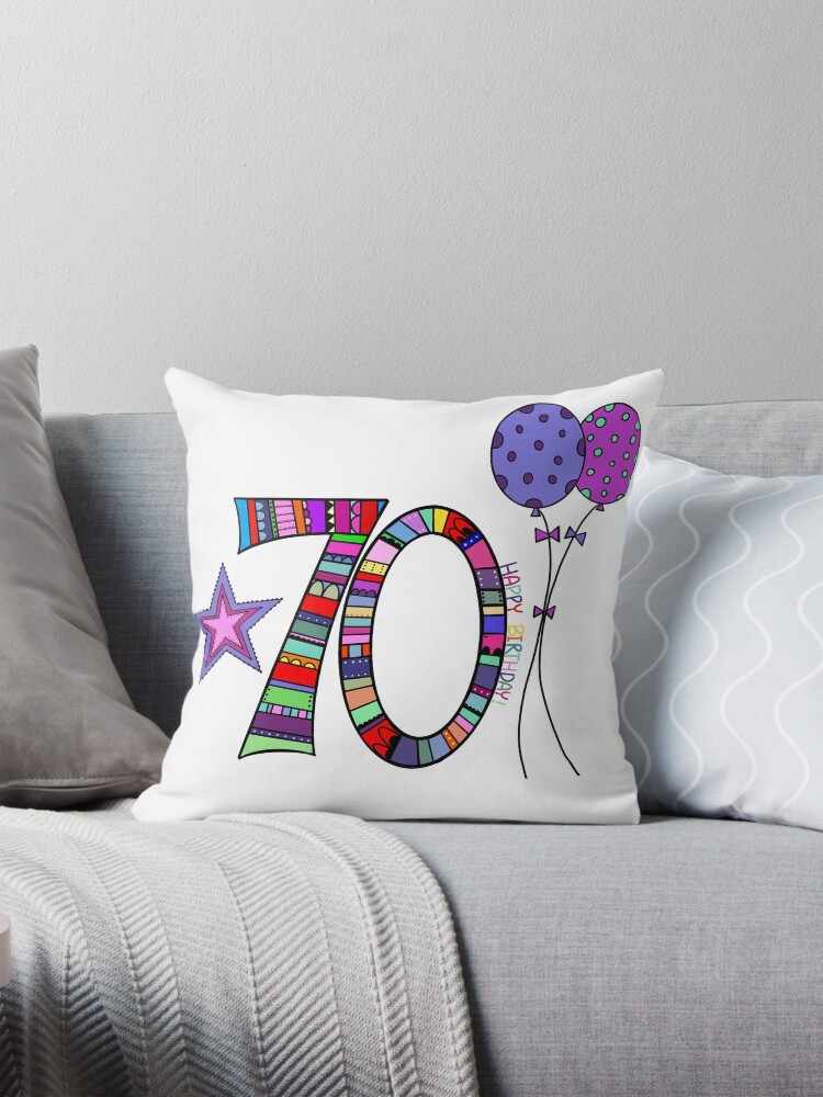 Happy 70th Birthday Colorful Doodle Balloons Greeting Card For