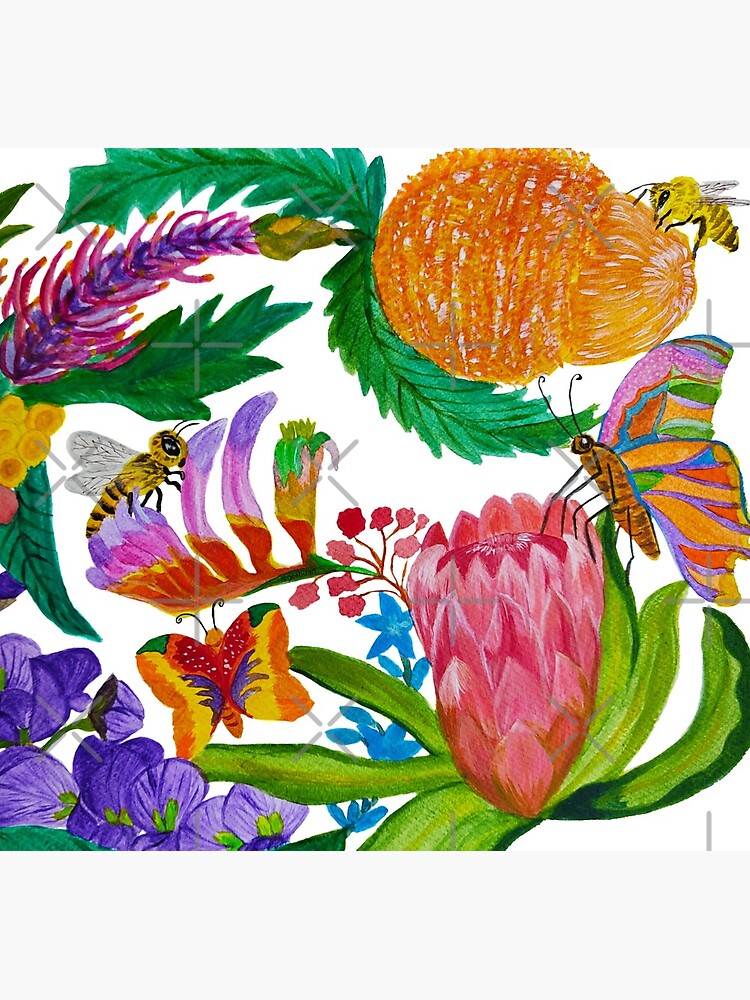 Australian native flowers wreath with bees and butterflies by Geebizart