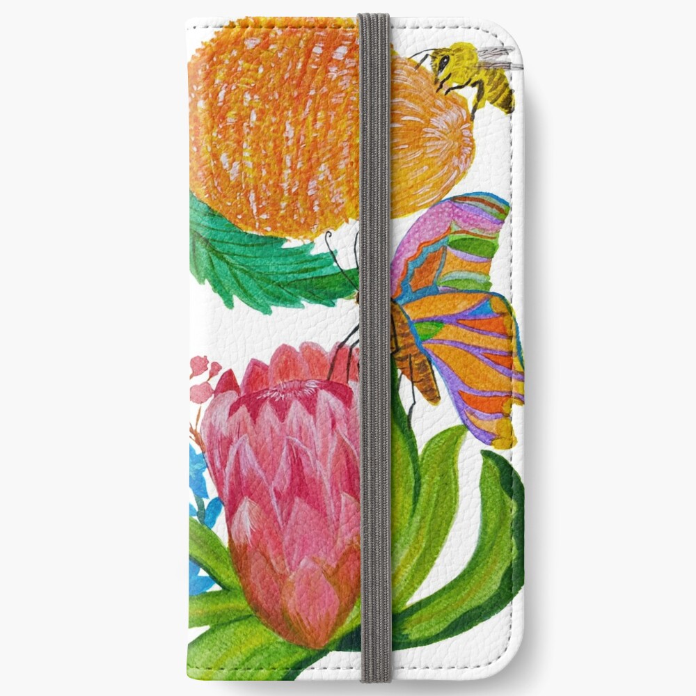 Australian native flowers wreath with bees and butterflies iPhone Wallet