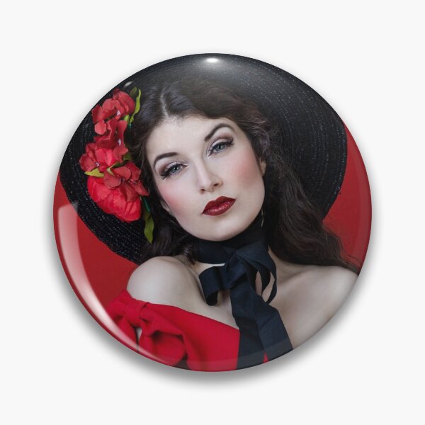 Item preview, Vintage lady in red and black with hat and flowers designed and sold by LaEsmeralda.