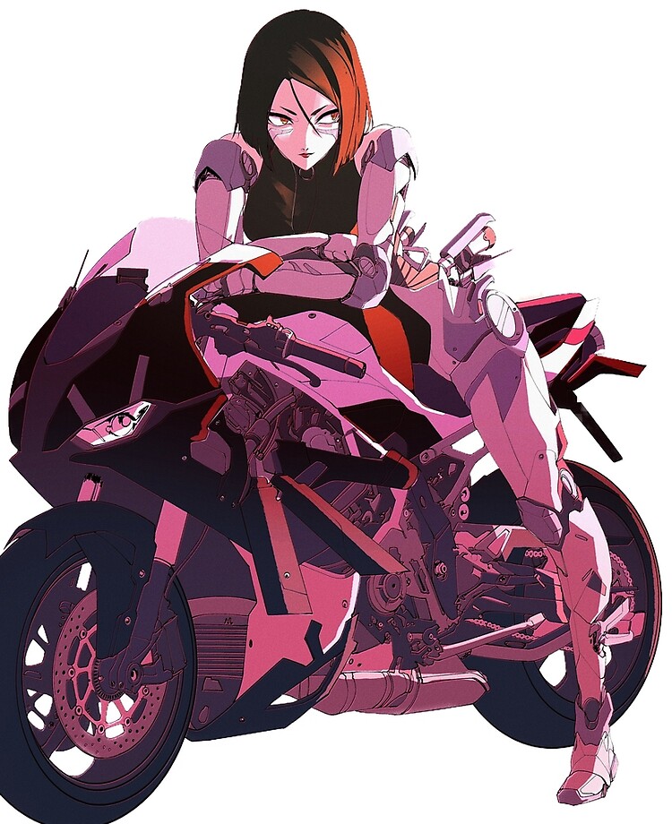 A beautiful Woman with Long black hair riding a moto...