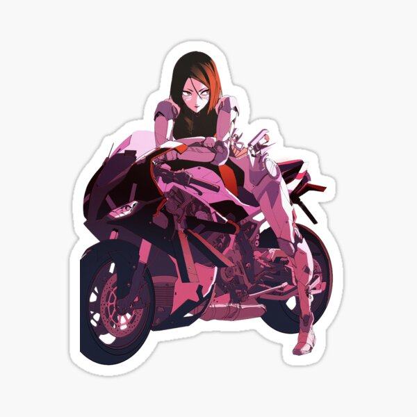 blue eyes, women with motorcycles, thighs, tomboys, short hair, redhead,  women with shades, looking at viewer, Kill la Kill, Matoi Ryuuko, motorcycle,  anime girls, simple background, two tone hair, black hair, black