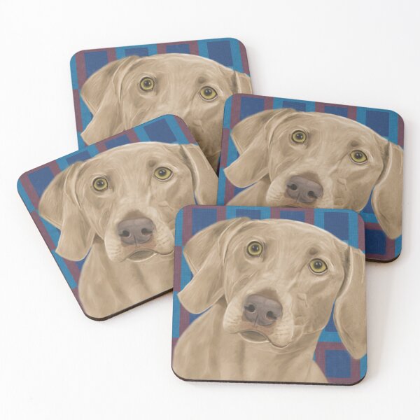 Item preview, Light Brown Weimaraner on Blue / Red Background designed and sold by ibadishi.
