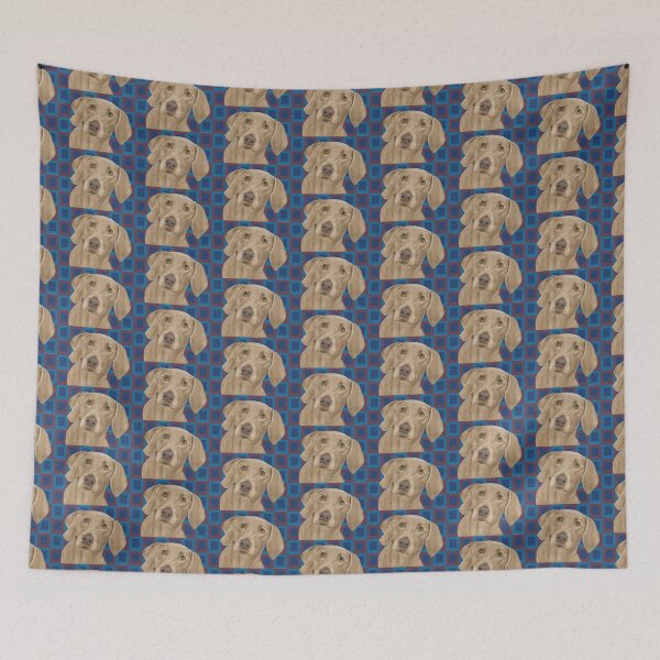 Item preview, Light Brown Weimaraner on Blue / Red Background designed and sold by ibadishi.