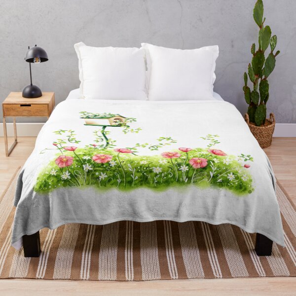 Artikelvorschau, Blume, handgemalte Blumen, Vogelhaus über roter Blumenillustration entworfen und verkauft von Halalolo.