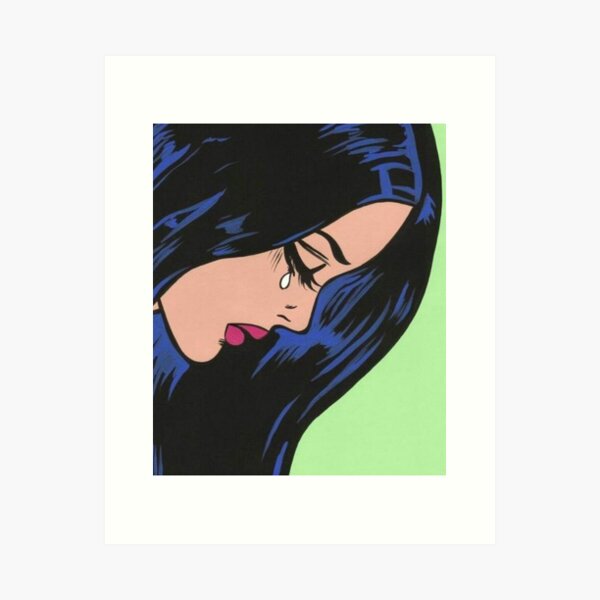 Black Hair Comic Girl Crying Art Print