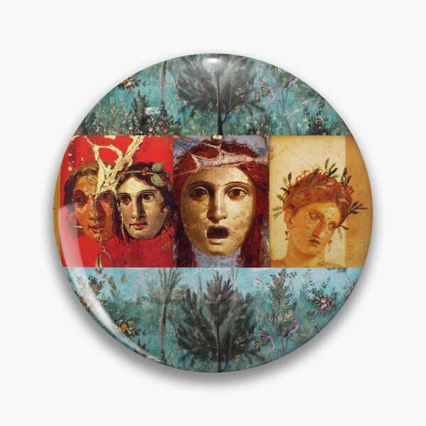 Item preview, ANTIQUE ROMAN PAINTINGS ,GREEK THEATER MASKS WITH FLOWER GARDEN designed and sold by BulganLumini.