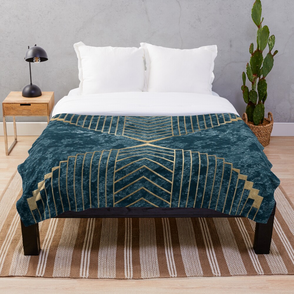 "Art Deco Duck Blue Velvet" Throw Blanket for Sale by RoseAesthetic Redbubble