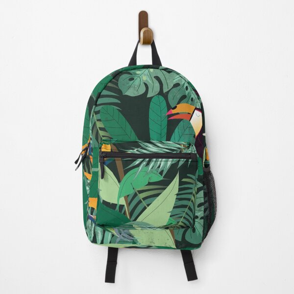 Item preview, Green Leaves and Colorful Birds Tropical Pattern designed and sold by AnastasiaDesign.