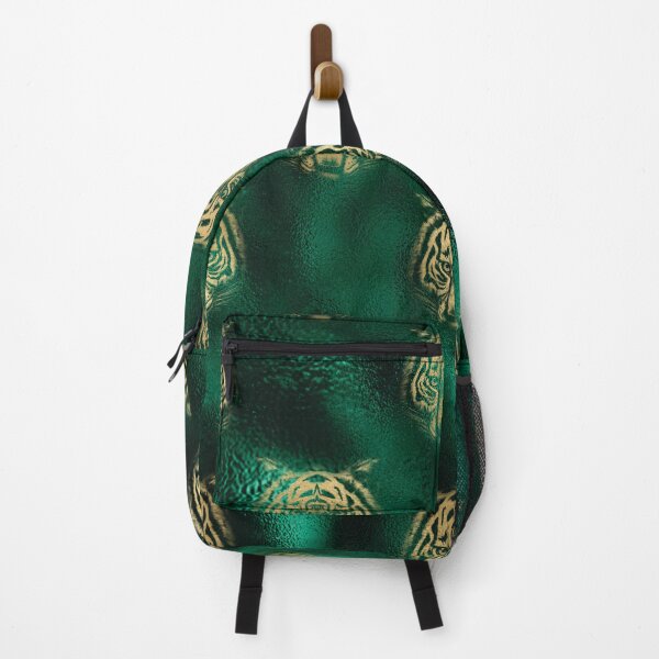 Item preview, Golden Tiger Heads on Emerald Green Background designed and sold by AnastasiaDesign.