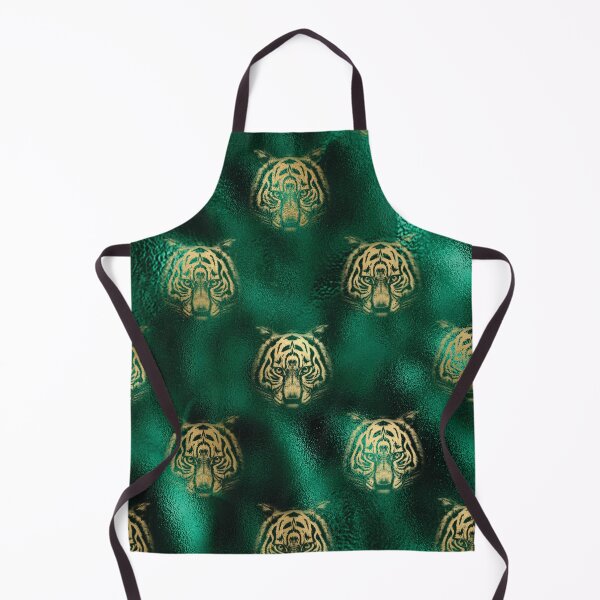 Item preview, Golden Tiger Heads on Emerald Green Background designed and sold by AnastasiaDesign.