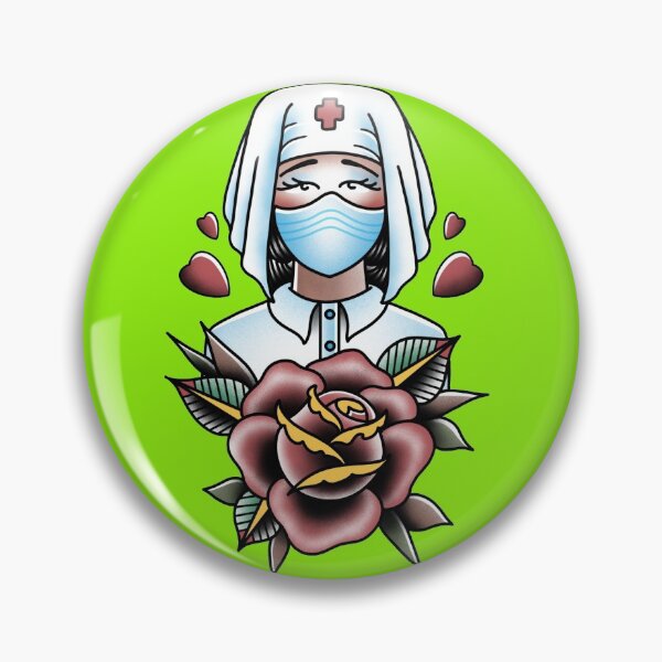 Artikelvorschau, Green Old School Krankenschwester traditionelles Tattoo-Design danke nhs entworfen und verkauft von LPdesigns2020.