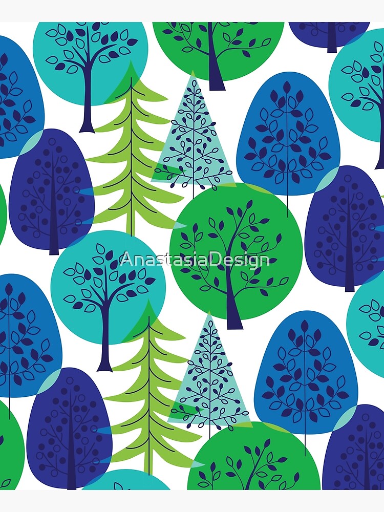 Blue Green Abstract Trees by AnastasiaDesign