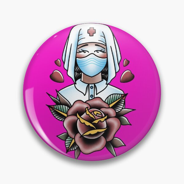 Artikelvorschau, Hot Fuschia Pink Old School Krankenschwester traditionelles Tattoo-Design danke nhs entworfen und verkauft von LPdesigns2020.