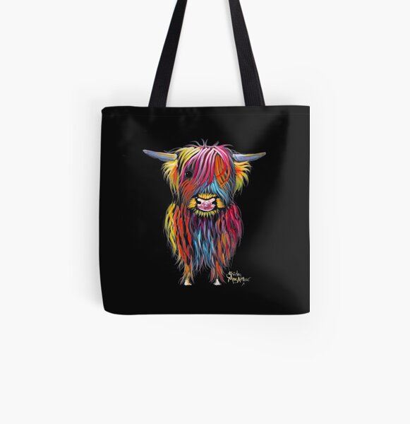 Scottish Hairy Highland Cow ' BRAVEHEART ' by Shirley MacArthur All Over Print Tote Bag