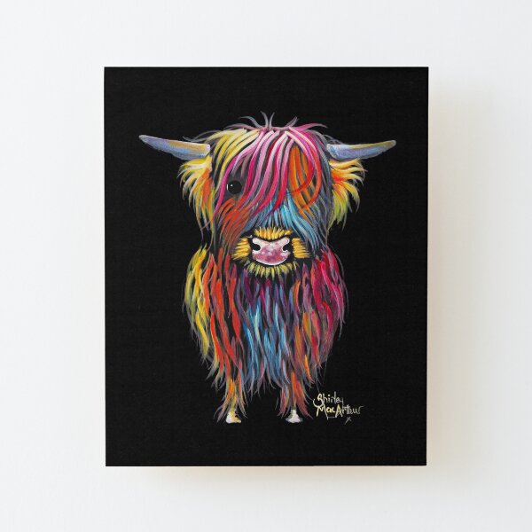 Scottish Hairy Highland Cow ' BRAVEHEART ' by Shirley MacArthur Wood Mounted Print