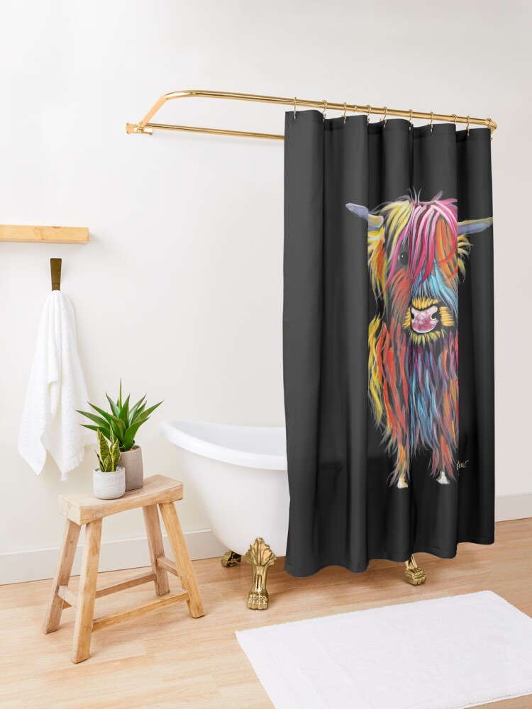 Alternate view of Scottish Hairy Highland Cow ' BRAVEHEART ' by Shirley MacArthur Shower Curtain