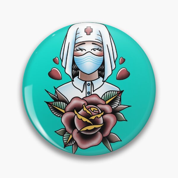Artikelvorschau, Türkis Old School Krankenschwester traditionelles Tattoo-Design danke nhs entworfen und verkauft von LPdesigns2020.
