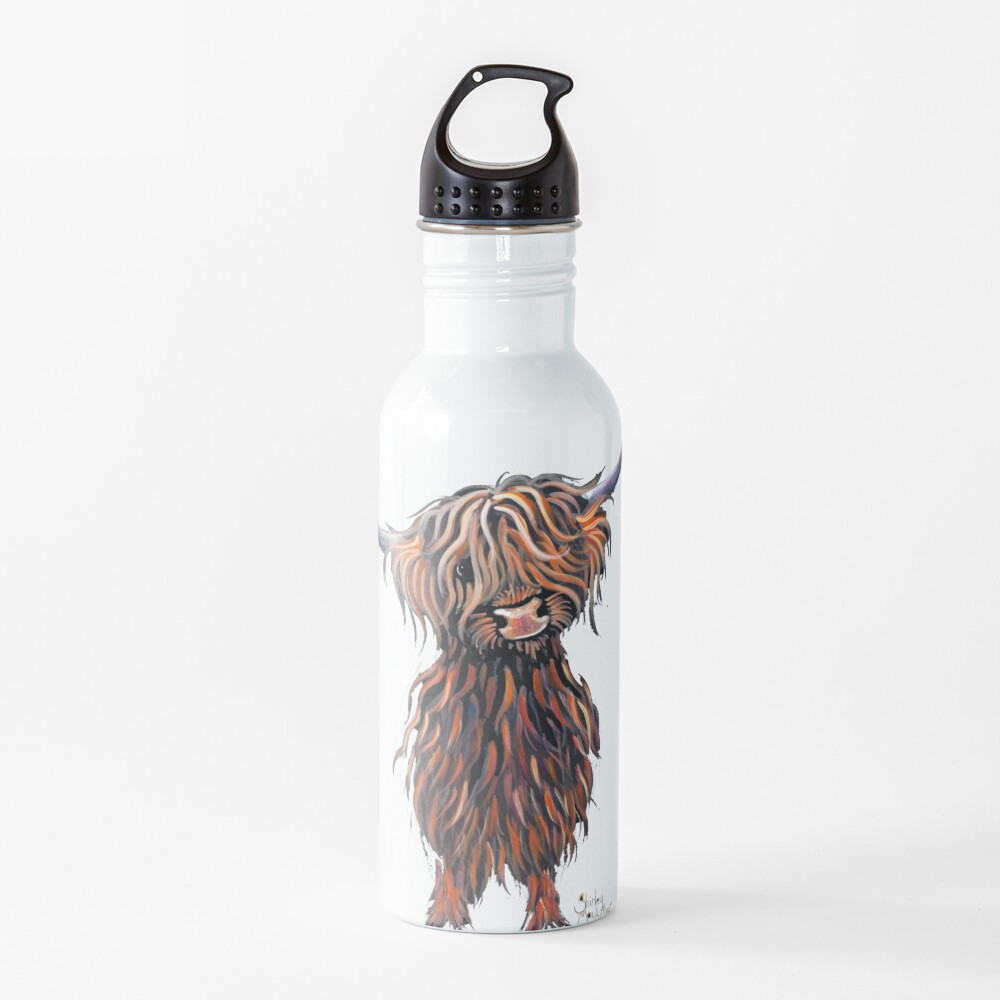 Scottish Hairy Highland Cow ' WEE MAC ' by Shirley Macarthur Water Bottle