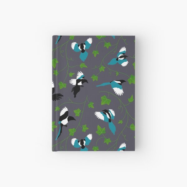 Magpies and ivy leaves pattern Hardcover Journal