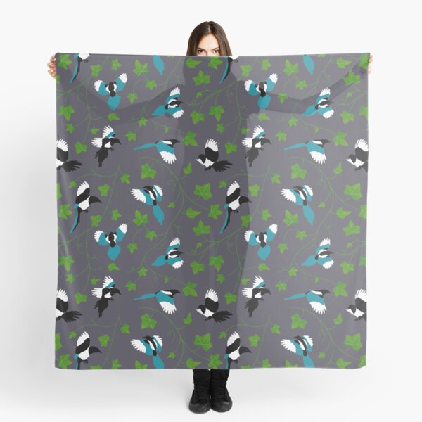 Magpies and ivy leaves pattern Scarf
