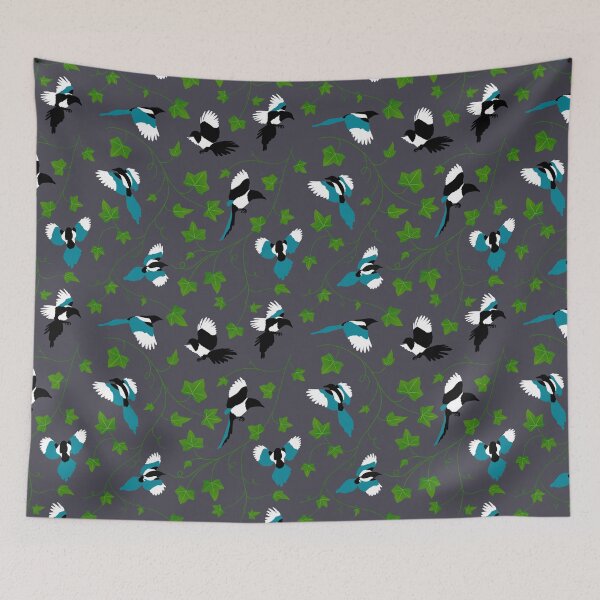 Item preview, Magpies and ivy leaves pattern designed and sold by BookshireCat.
