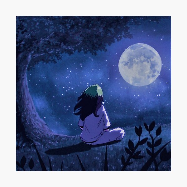 Girl watching moon Photographic Print