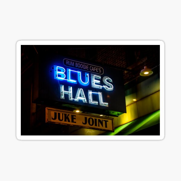 Rum Boogie Blues Hall Neon Sign, Beale St, Memphis, Tennessee, USA. Sticker
