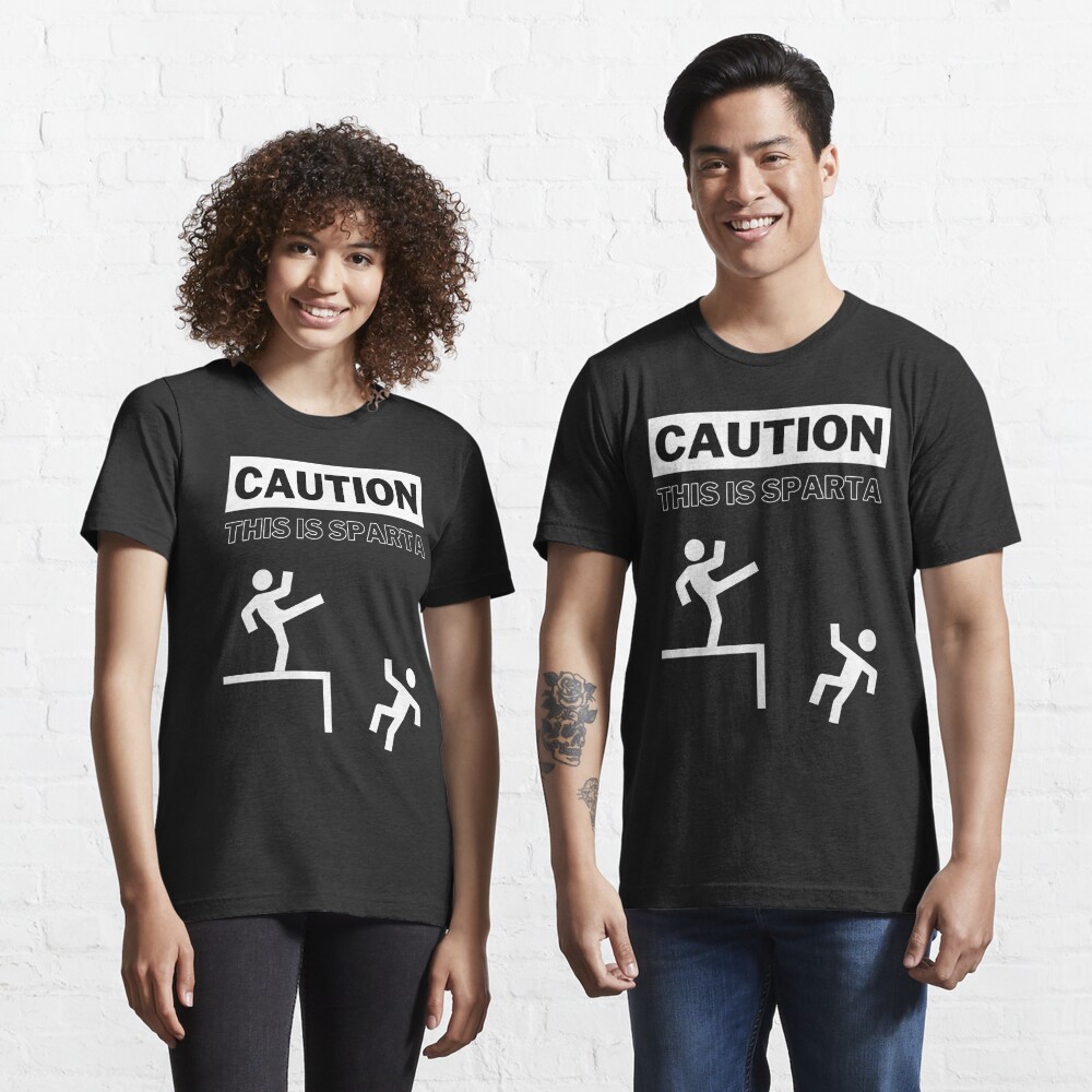 Caution This Is Sparta Cool T-shirt Funny Tee Shirt Spartan T-shirts Gym  T-shirt