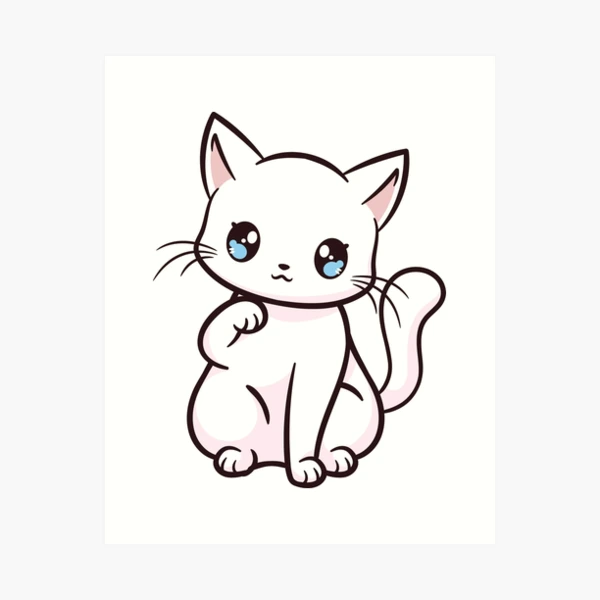 Cute Kawaii White Cat Neko Postcard for Sale by cchiaw