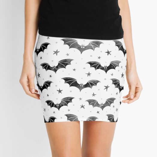 Watercolor Bats in Black Mini Skirt