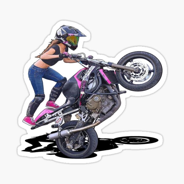 Aperçu de l'œuvre Fille au volant d'une motard wheelie créée et vendue par DigitalCrown.