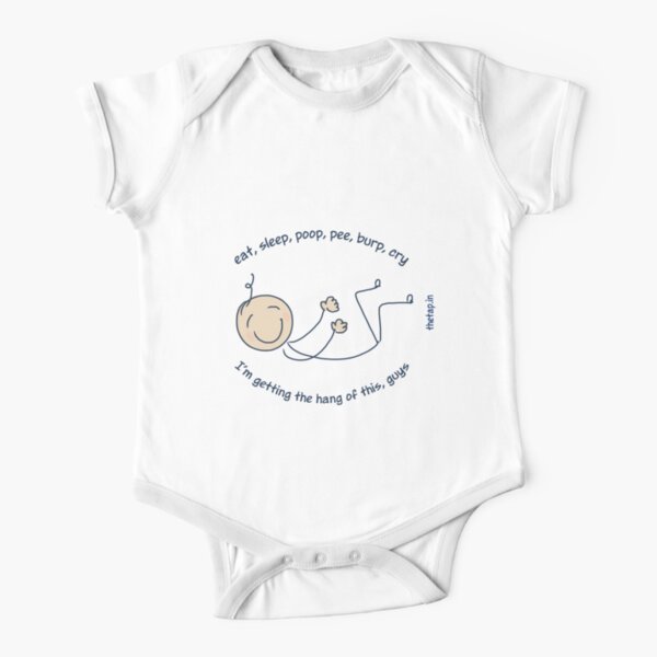 Eat, sleep, poop, pee: Baby routine Short Sleeve Baby One-Piece
