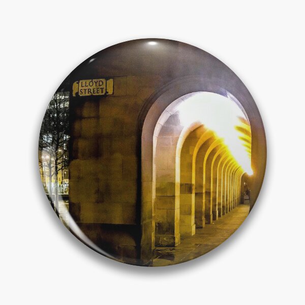 Item preview, Golden arched passageway at night near St Peter's Square and Lloyd Street Manchester at night designed and sold by SarahStephensPh.