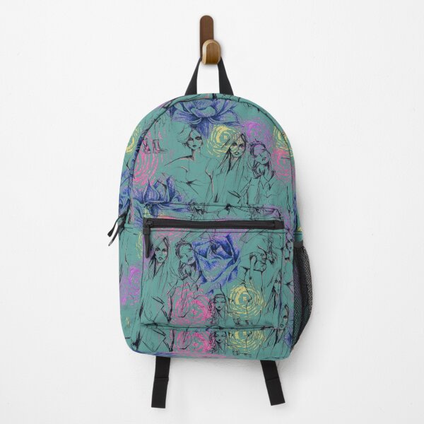Item preview, floral with ladies, teal designed and sold by Lara Wolf.