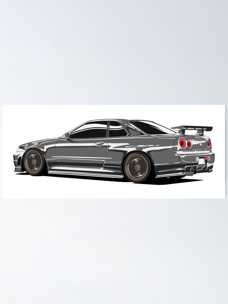 Nissan Gtr R34 Skyline Poster By Auto Illustrate Redbubble