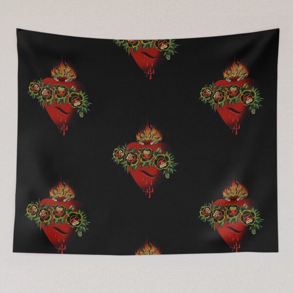 Item preview, Black and red Sacred heart Flaming bleeding heart and rose tattoo design designed and sold by LPdesigns2020.