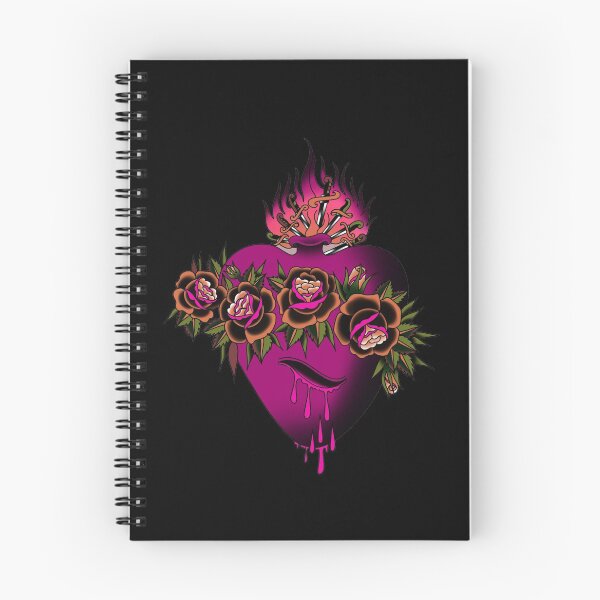 Item preview, Pink and Black Sacred heart Flaming bleeding heart and rose tattoo design designed and sold by LPdesigns2020.