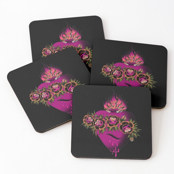 Item preview, Pink and Black Sacred heart Flaming bleeding heart and rose tattoo design designed and sold by LPdesigns2020.