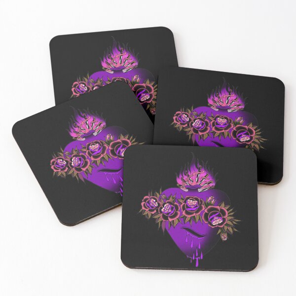 Item preview, Purple and Black Sacred heart Flaming bleeding heart and rose tattoo design designed and sold by LPdesigns2020.